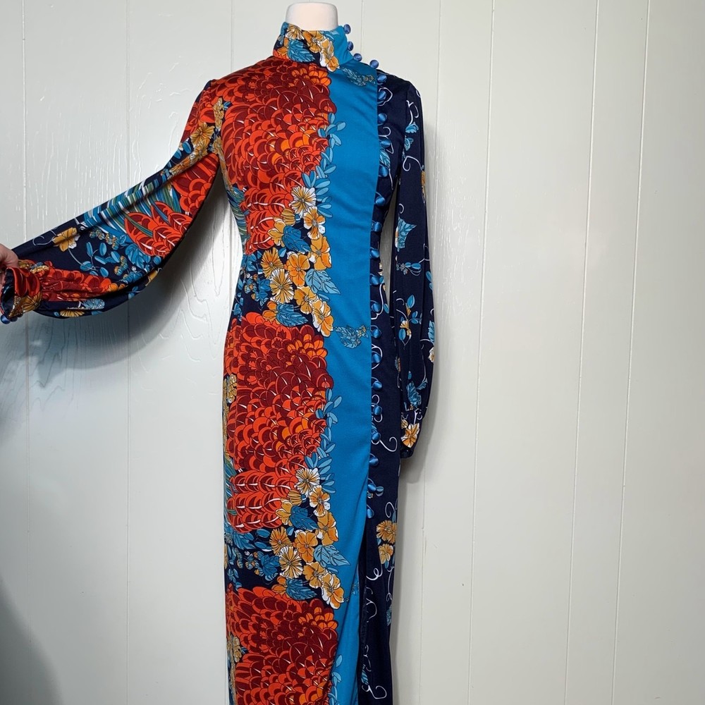 Ronald Amey Rare Vintage 1970 Dress Maxi Cheongsam Floral